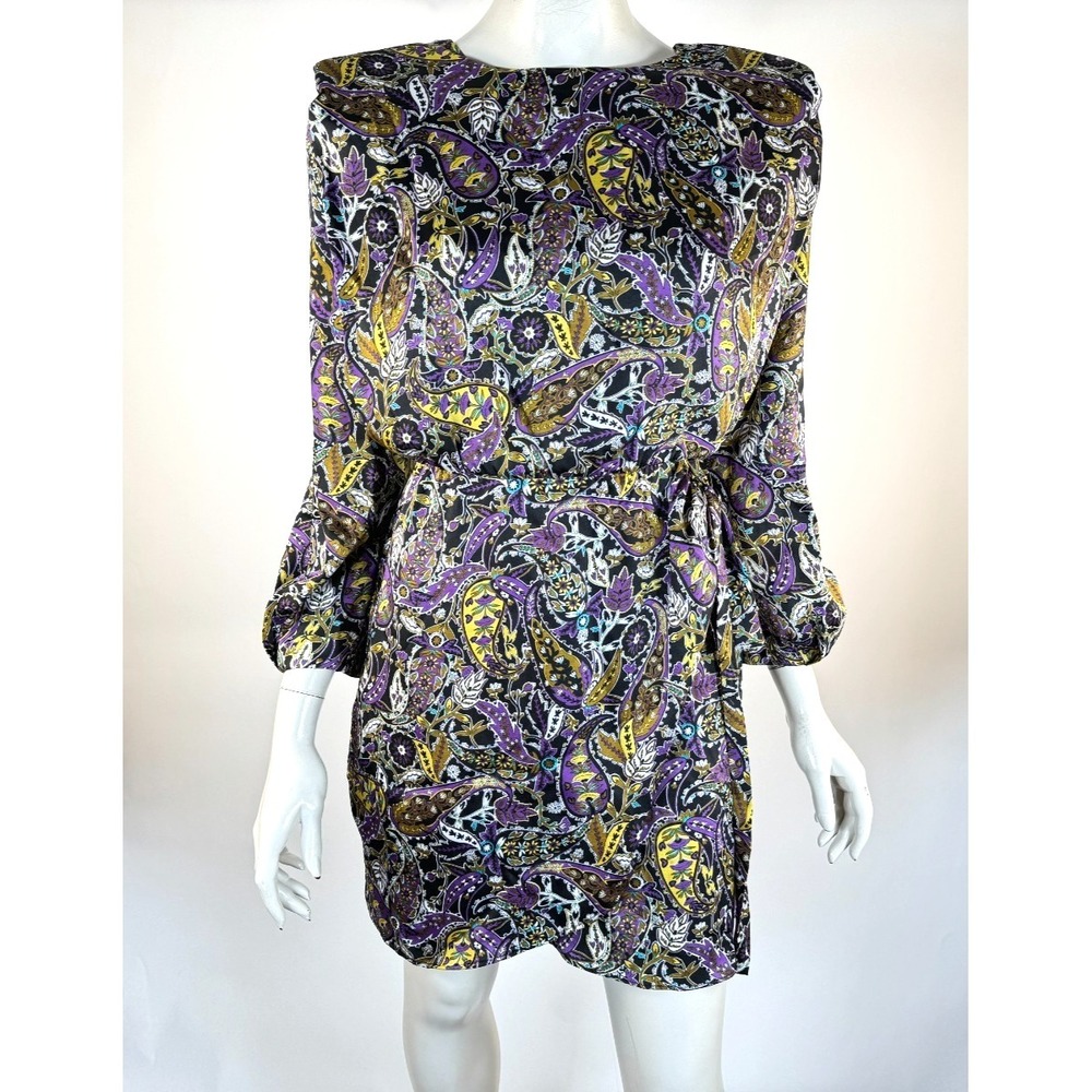 Zara Multicolor Paisley Mini‎ Dress Women S NWT 3/4 Sleeve Satin Shoulder pads